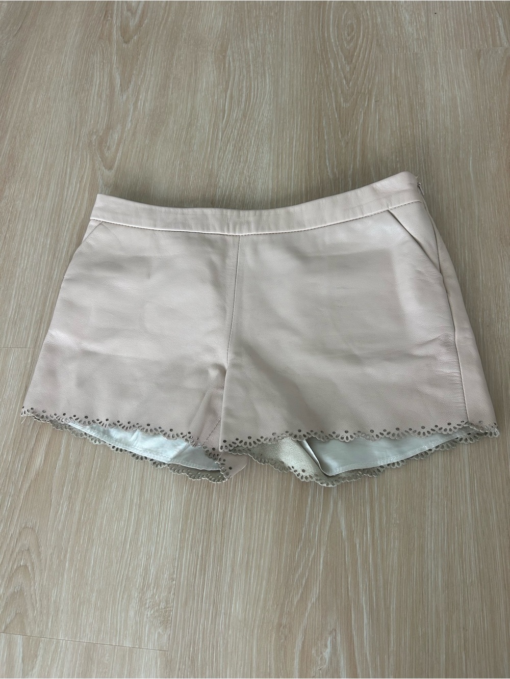 Marie Chantal Laser-Cut Hem leather shorts